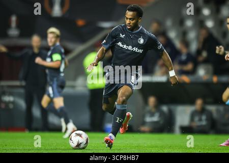 Braga, Portugal. September 2025. Quinten HOLZ von Feyenoord während der UEFA Europa League, League-Phase, MD1-Fußballspiel zwischen SC Braga und Feyenoord Rotterdam am 24. September 2025 im Estadio Municipal de Braga in Braga, Portugal - Foto Filipe Oliveira/Matthieu Mirville/DPPI Credit: DPPI Media/Alamy Live News Stockfoto