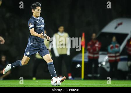 Braga, Portugal. September 2025. Tsuyoshi WATANABE aus Feyenoord während der UEFA Europa League, League-Phase, MD1-Fußballspiel zwischen SC Braga und Feyenoord Rotterdam am 24. September 2025 im Estadio Municipal de Braga in Braga, Portugal - Foto Filipe Oliveira/Matthieu Mirville/DPPI Credit: DPPI Media/Alamy Live News Stockfoto