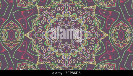 Helle und lebendige Muster sorgen für einen faszinierenden visuellen Effekt. Das Design zeigt sich in wirbelnden Formen und Farben und bildet so eine fesselnde Mandala-ähnliche St Stockfoto
