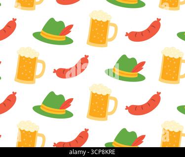 Oktoberfest-Muster. Isolierter weißer Hintergrund. Vektorabbildung mit flachem Stil. Stock Vektor