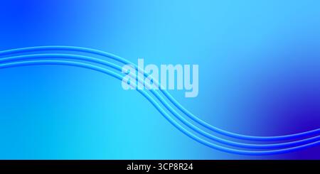 Verlaufende Hintergrunddarstellung in einer Blaufläche mit drei gekrümmten Linien. Stockfoto