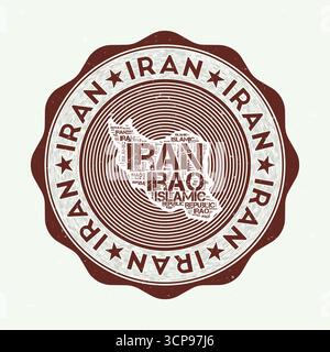 Iran Siegel. Country Round Logo mit der Form des Iran und dem Ländernamen in mehreren Sprachen wordcloud. Attraktives Emblem. Stock Vektor