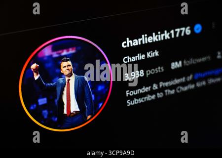 Charlie Kirk Konservativer Politischer Aktivist Kommentator Instagram Social Media Account Page Stockfoto
