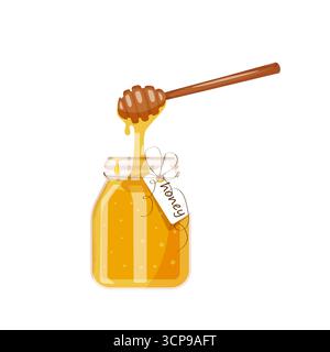 Glas Honig. Wiesenhonig ist ein natürliches und gesundes Produkt. Stock Vektor