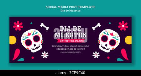 Flache Cartoon Hand gezeichnete Cover Vorlage für Dia de los Muertos Illustration Stock Vektor