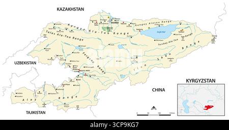 Karte des zentralasiatischen Staates Kirgisistan Stockfoto