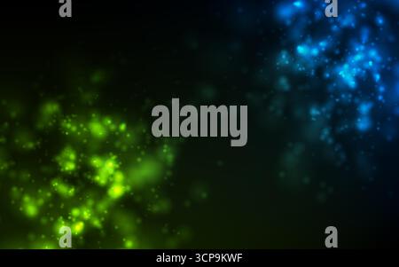 Blau und grün leuchtendes Bokeh beleuchtet abstrakten Hintergrund. Vektor-Neon-Design Stock Vektor