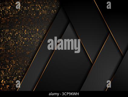 Eleganter abstrakter Hintergrund in Schwarz und Gold mit geometrischen Formen und goldenen Punktmuster. Vektor modernes Design Stock Vektor