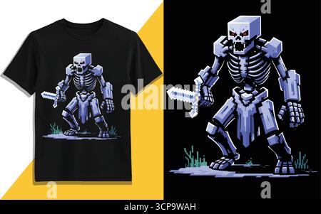 Pixel Art Skelett Ritter mit Schwert Vektor Illustration Stock Vektor