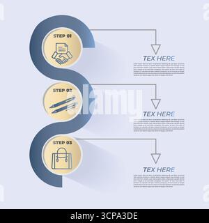 Visuelle Darstellung eines dreistufigen Prozesses mit Symbolen und Erläuterungen Stock Vektor