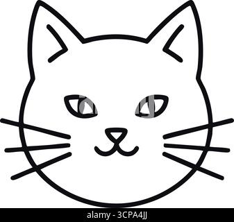Niedliches Feline-Gesicht. Eine liebenswerte Zeichentrickdarstellung eines Haustieres mit sanftem Blick vor einem dunklen Hintergrund. Drückt eine ruhige und lov aus Stock Vektor