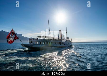 Suisse, Schweiz, Waadt, Schweiz, Waadt, Kanton de Waadt, Kanton Waadt, La Vevey, Ville, Stadt, Stadt, Lac Léman, Genfer See, Genfer See, Bateau, Sch Stockfoto