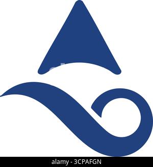 Abstrakte Blaue Peak Wave-Grafik. Ein stilisiertes azurblaues Emblem, das eine aufsteigende Form über einer fließenden Kurve darstellt. Dieses Design weist auf Fortschritt, Fluss und nat hin Stock Vektor