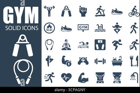 Fitness Solid Icons | Vektorsymbole Für Fitness, Workout & Equipment Stock Vektor