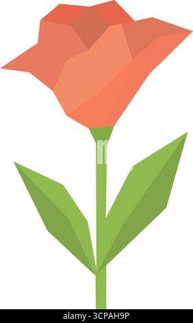 Elegante niedrige Poly-Korallenrose mit grünen Blättern, perfekt für moderne Designs, minimalistische Kunst und kreative Projekte, die einen Hauch von geometrischer Schönheit benötigen.O Stock Vektor