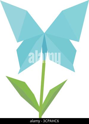 Zarte Origami blaue Schmetterlingsblume blüht mit geometrischer Eleganz, perfekt für moderne Designs und Frühlingsprojekte, die eine frische Handwerkskunst schaffen Stock Vektor