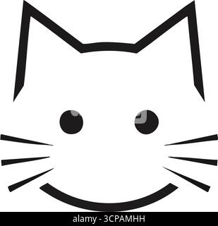 Emblem Der Lächelnden Katze. Ein bezaubernder Haustier mit einem glücklichen Haustier. Die klaren Linien und der sanfte Ausdruck stehen für Einfachheit, Komfort und Stock Vektor