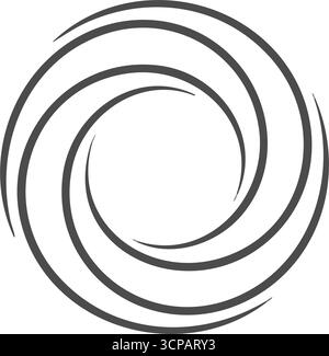 Elegantes, Konzentrisches, Abstraktes Design. Dieses raffinierte Design zeichnet sich durch geschwungene graue Linien aus, die einen kreisförmigen Wirbel vor einem schwarzen Hintergrund bilden. Es fördert dyna Stock Vektor