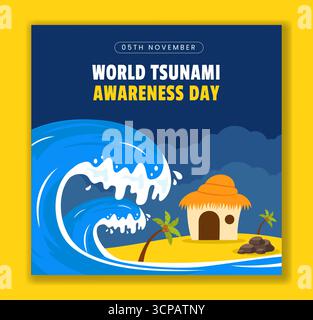 Hintergrund-Illustration für flache Zeichentrickvorlagen für den Welt-Tsunami-Awareness-Day-Entwurf Stock Vektor