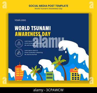 Illustration zum Welttsunami-Awareness-Tag mit Vorlagen Hintergrund für Social Media Post Stock Vektor