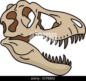 Tyrannosaurus Fossil Head Zeichnung. Eine eindrucksvolle Darstellung des Schädels eines prähistorischen Tieres, symbolisiert antike Macht und wissenschaftliche Entdeckung. Super für Stock Vektor