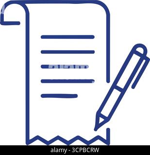 Symbol Für Schreiben Von Finanzdokumenten. Minimalistische Vektorgrafik, die einen Beleg oder Bildlauf neben einem Schreibgerät darstellt. Es symbolisiert finanzielle recor Stock Vektor