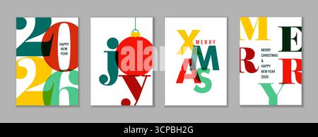 Happy New Year 2026-Grußkarte und moderne farbenfrohe Poster zur Weihnachtszeit. Kreatives Neujahrsdesign für Urlaubsposter oder Kalenderumschläge für 2026 Stock Vektor