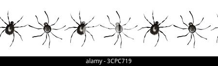 Schwarze Spider Nahtlose Rand Aquarellillustration Stockfoto