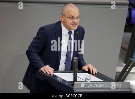 Marcus Bühl, AfD, Deutschland, Berlin, Reichstag, 25. September 2025 28. Sitzung, Debatte über den Haushalt 2026 des Bundesinnenministeriums BMI *** Marcus Bühl, AfD, Deutschland, Berlin, Reichstag, 25. September 2025 28. Sitzung , Debatte über den Haushalt 2026 des Bundesministeriums des Innern BMI Stockfoto