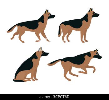 Vektorsatz von flachen Hand gezogenen Schäferhund Stock Vektor