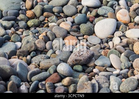 Nahaufnahme der Kieselsteine am Strand Stockfoto