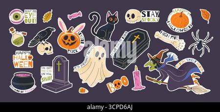 Happy Halloween Aufkleber Set. Isolierte Elemente. Stock Vektor