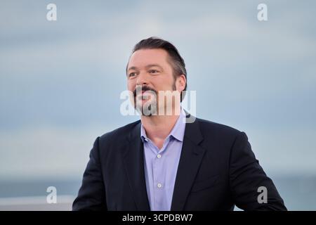 James Vanderbilt besucht den Photocall Nürnberg während des 73. San Sebastian Donostia International Film Festival am 25. September in San Sebastian, Spanien. (Foto: COOLMedia/NurPhoto) Credit: NurPhoto SRL/Alamy Live News Stockfoto
