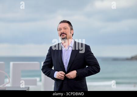 James Vanderbilt besucht den Photocall Nürnberg während des 73. San Sebastian Donostia International Film Festival am 25. September in San Sebastian, Spanien. (Foto: COOLMedia/NurPhoto) Credit: NurPhoto SRL/Alamy Live News Stockfoto