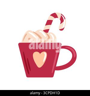 Eine warme Tasse heißer Kakao mit flauschigen Marshmallows und einem festlichen Zuckerrohr für einen besonderen Weihnachtsgeschmack Stock Vektor
