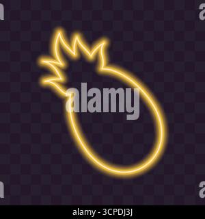 Outline Pineapple with Leaves Neon Glowing Contour Silhouette Sticker Icon Fruits minimalistisches Design. Vektorabbildung Stock Vektor
