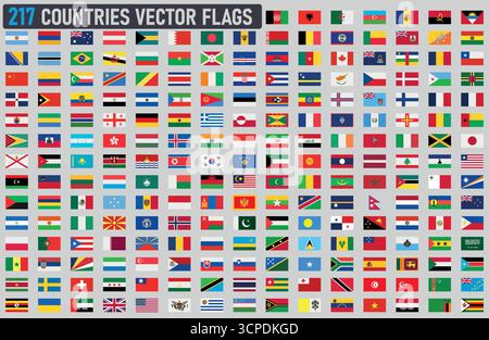 217 Flags weltweit setzen das Vektordesign Stock Vektor
