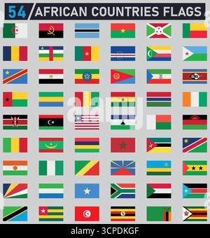 54 afrikanische Länder Flaggen setzen Vektor-Illustration Design Stock Vektor