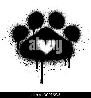 Pfotendruck im Graffiti-Stil mit schwarzer Sprühfarbe. Stock Vektor