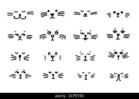 Set aus niedlichen Kritzelgesichtern mit verschiedenen Emotionen in handgezeichnetem Umrissstil. Perfekt für Aufkleber, Projekte für Kinder, Drucke und verspieltes digitales Design Stock Vektor