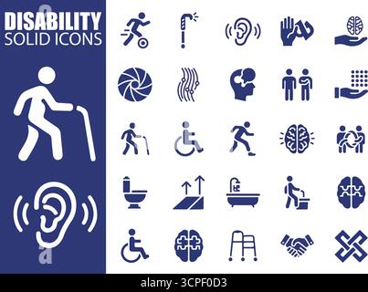 Feste Symbole Für Behinderung | Vektorsymbole Für Barrierefreiheit Und Einbeziehung Stock Vektor