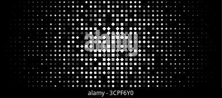 Abstrakter Geometrischer Hintergrund Mit Monochromen Diamant-Halbtonpunkten, Die Verlauf Auf Schwarz Bilden, Minimales Futuristisches Tech-Muster Für Banner, Poster Stock Vektor