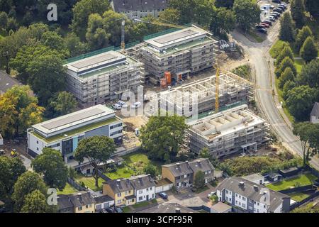Luftbild, Solarquartier Lohberg, Baustelle und Neubau-Wohngebäude in der Knappenstraße, Lohberg, Dinslaken, Ruhrgebiet, Nein Stockfoto