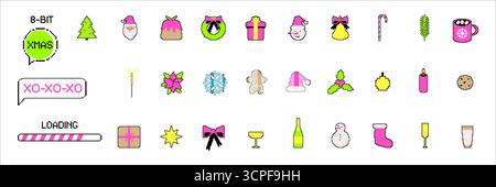 Weihnachtssymbol im Retro-8-Bit-Pixel-Spielstil isoliert auf weißem Hintergrund für festliche Weihnachtsdesigns in leuchtenden Farben Stock Vektor