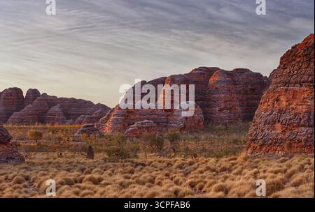 Die einzigartige Landschaft der Bungle Bungles (Purnululu National Park), Kimberley Regions, Western Australia. Stockfoto