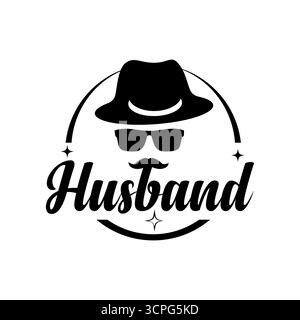 Stilvolles Ehemann-Logo, coole Mütze, Sonnenbrille, Schnurrbart-Silhouette Stock Vektor
