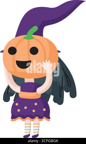 Niedliches Mädchen in halloween Hexenkostüm Vektor-Ikone Stock Vektor
