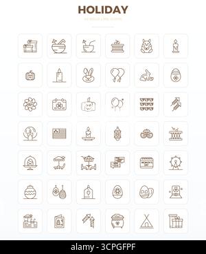 Innovatives Paket mit 42 Vektorsymbolen rund um den Feiertag mit starkem Outline-Design im perfekten Format mit 128x128 PIXELN für moderne digitale Lösungen Stock Vektor