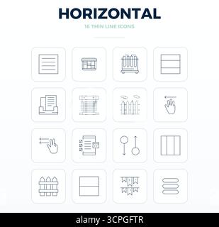 Fortschrittliche Sammlung von 16 PIXEL Perfect Vektorsymbolen, inspiriert von Horizontal, in dünner Kontur mit 128x128-Optimierung für überragende visuelle per Stock Vektor