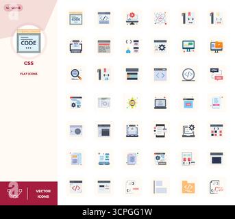 Ein dynamischer Satz von 42 Vektorsymbolen in Flat, speziell für CSS mit 128x128 PIXELN, perfekt für digitale Produkte geeignet. Stock Vektor